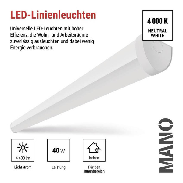 Emos LED Feuchtraumleuchte Mano 40W neutralweiss 4000K Weiß 120cm ZAB912