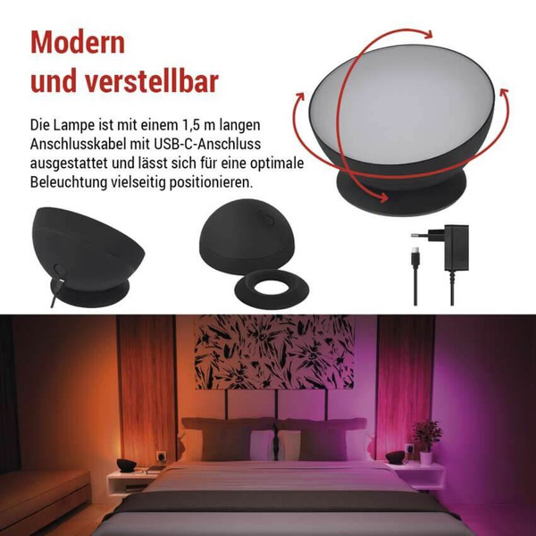 Emos LED Tischleuchte GoSmart RGB 7W CCT warm-/tageslichtweiss 3000K/6500K WiFi Schwarz ZCW11BR