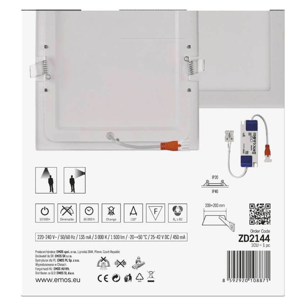 Emos LED Einbaustrahler Nexxo 18W warmweiss 3000K Weiß Aluminium 22,5x22,5cm ZD2144