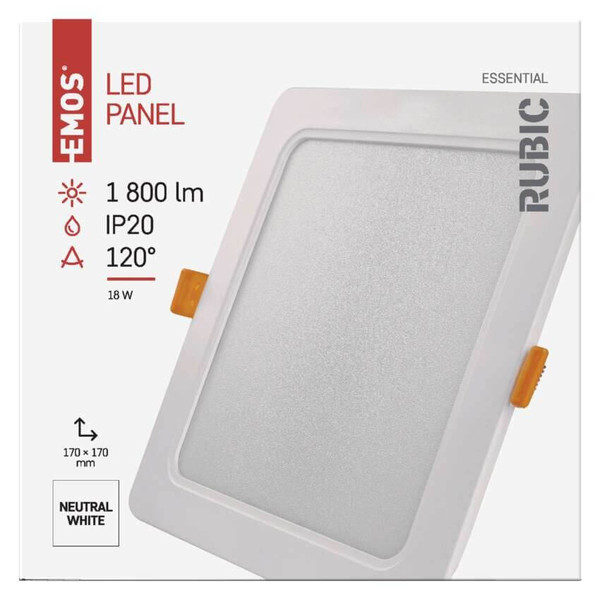 Emos LED Einbaustrahler Rubic 18W neutralweiss 4000K Weiß 17x17cm ZD2442