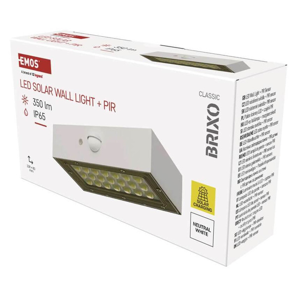 Emos LED Solar-Fluter Brixo 350lm neutralweiss 4000K Bewegungsmelder Akku IP65 Weiß ZG161S