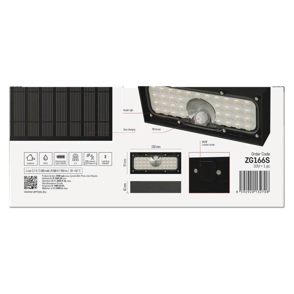 Emos LED Solar-Fluter Brixo 900lm neutralweiss 4000K Bewegungsmelder Akku IP65 Schwarz ZG166S