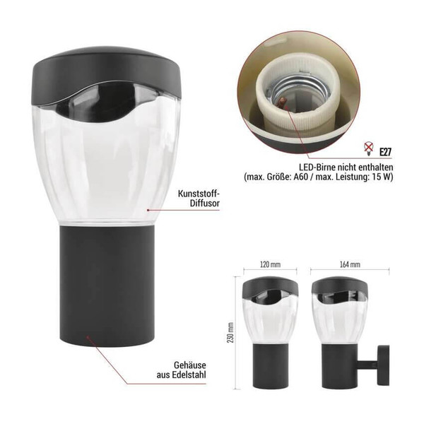 Emos LED Gartenstrahler Arteo IP44 Anthrazit Edelstahl 16x12cm ZGA010P