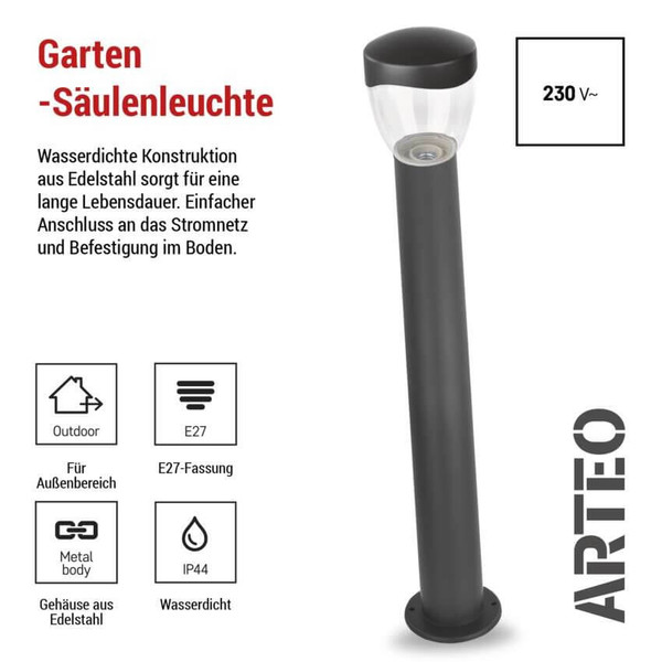 Emos LED Wegeleuchte Arteo IP44 Anthrazit Edelstahl 12x12cm ZGA0C0P
