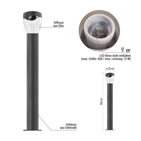 Emos LED Wegeleuchte Arteo IP44 Anthrazit Edelstahl 12x12cm ZGA0C0P