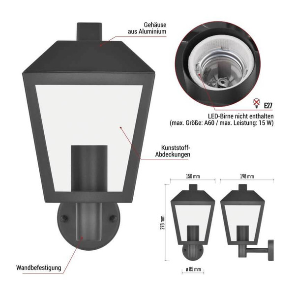 Emos LED Gartenstrahler Adenia IP44 Schwarz Aluminium 20x15cm ZGB010P