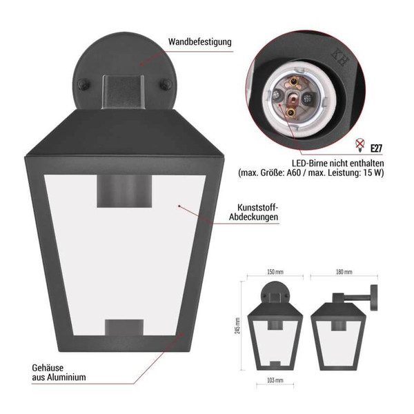 Emos LED Gartenstrahler Adenia IP44 Schwarz Aluminium 18x15cm ZGB020P