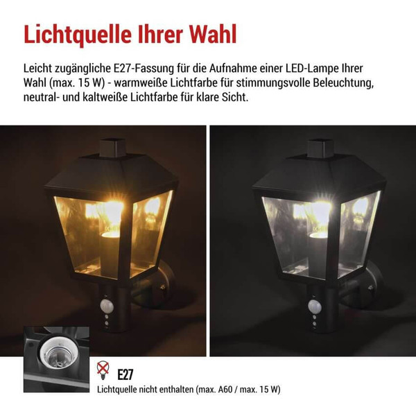 Emos LED Gartenstrahler Adenia Bewegungsmelder IP44 Schwarz Aluminium 20x15cm ZGB040P