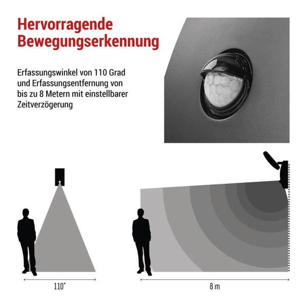 Emos LED Gartenstrahler Nika 12,8W warmweiss 3000K Bewegungsmelder IP44 Anthrazit Aluminium 12x12cm ZGE044L