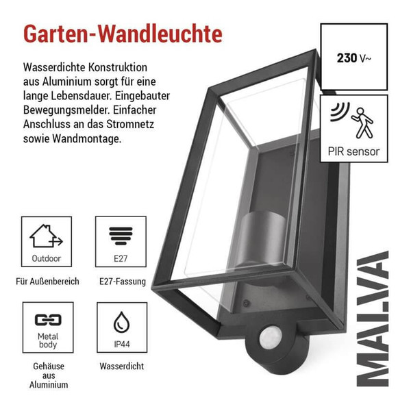 Emos LED Gartenstrahler Malva Bewegungsmelder IP44 Schwarz Aluminium 13x12,5cm ZGH040P