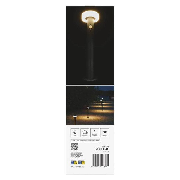 Emos LED Solar-Wegeleuchte Terion 2W warmweiss 3000K Bewegungsmelder Akku IP44 Anthrazit Edelstahl 12,5x12,5cm ZGJ0B4S