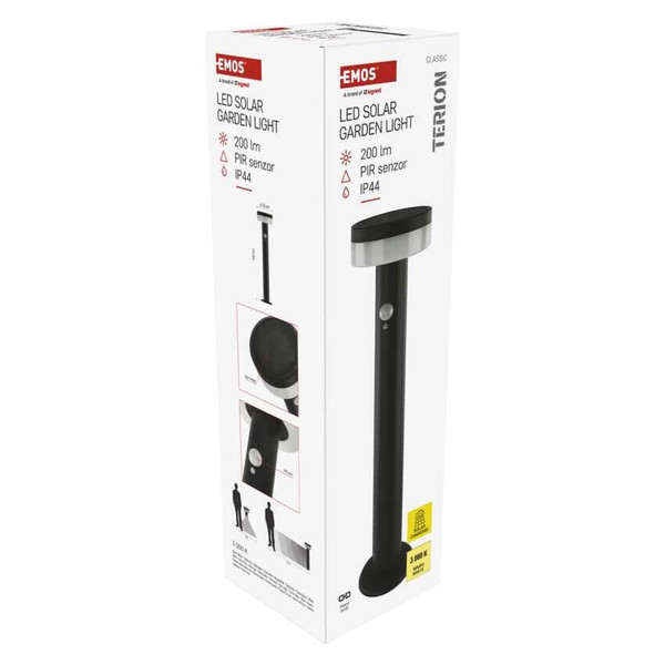 Emos LED Solar-Wegeleuchte Terion 2W warmweiss 3000K Bewegungsmelder Akku IP44 Anthrazit Edelstahl 12,5x12,5cm ZGJ0B4S