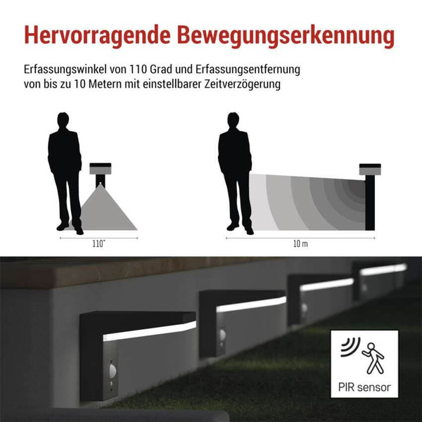 Emos LED Solar-Gartenstrahler Verea 4,4W warmweiss 3000K Bewegungsmelder Akku IP44 Schwarz Aluminium 15x11cm ZGK044S