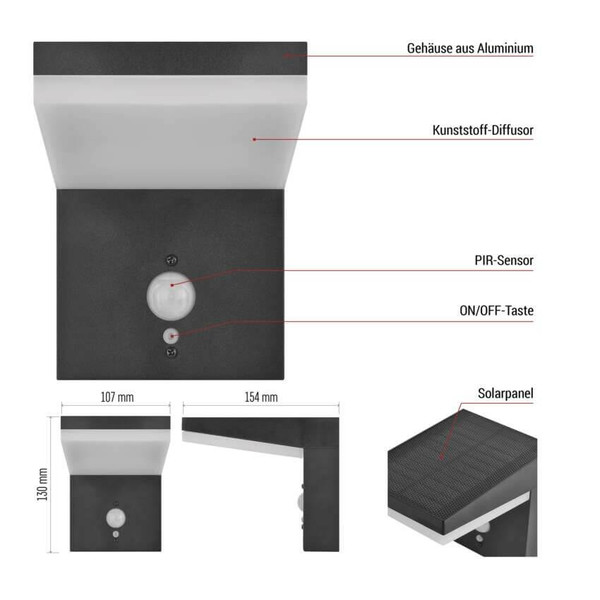 Emos LED Solar-Gartenstrahler Verea 4,4W warmweiss 3000K Bewegungsmelder Akku IP44 Schwarz Aluminium 15x11cm ZGK044S