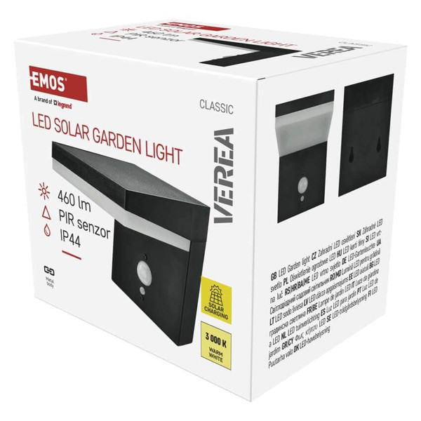 Emos LED Solar-Gartenstrahler Verea 4,4W warmweiss 3000K Bewegungsmelder Akku IP44 Schwarz Aluminium 15x11cm ZGK044S