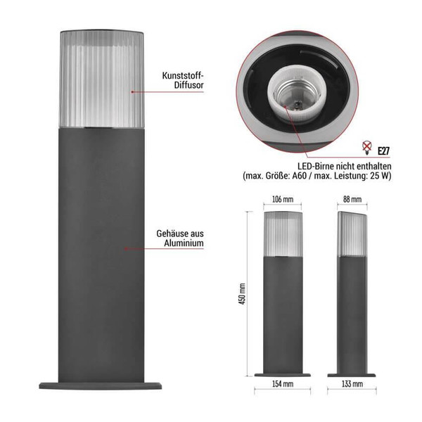Emos LED Wegeleuchte Lana IP54 Anthrazit Aluminium 15x13cm ZGL0A0P