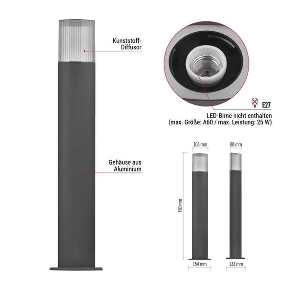 Emos LED Wegeleuchte Lana IP54 Anthrazit Aluminium 15x13cm ZGL0C0P