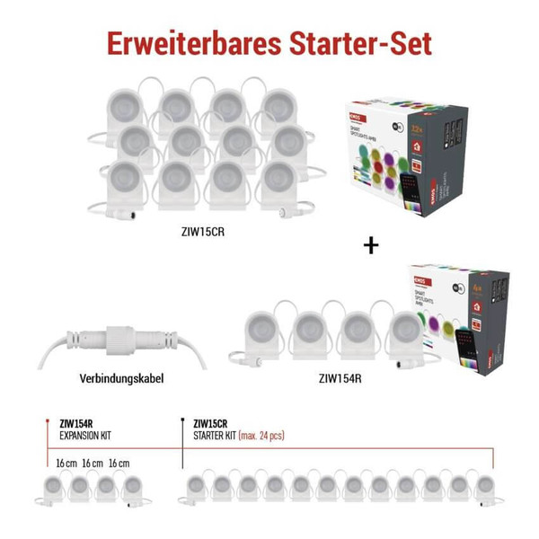 Emos LED Leuchtenset RGBIC 12-teilig 7W CCT warm-/tageslichtweiss 3000K/6500K dimmbar WiFi Weiß 255cm ZIW15CR