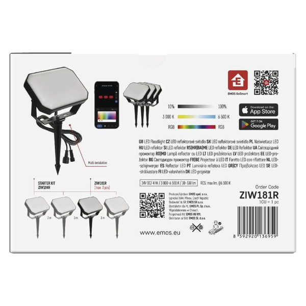Emos LED Außenstrahler Set GoSmart Erweiterungsset RGBIC 4W CCT warm-/tageslichtweiss 3000K/6500K dimmbar WiFi IP65 Schwarz ZIW181R