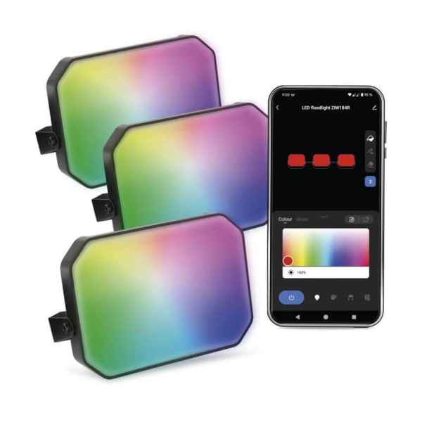 Emos LED Außenstrahler Set GoSmart Starter-Set RGBIC 3-teilig 14W CCT warm-/tageslichtweiss 3000K/6500K dimmbar WiFi IP65 Schwarz ZIW184R