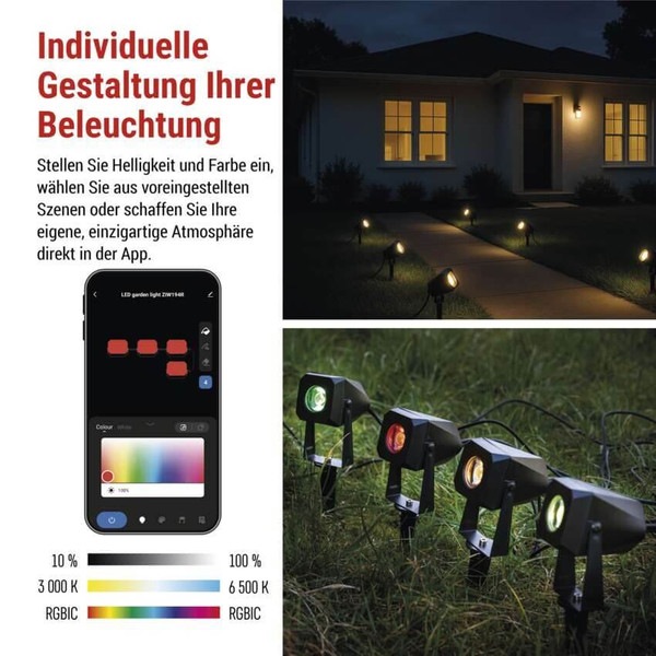 Emos LED Außenstrahler Set GoSmart Erweiterungsset RGBIC 1,5W CCT warm-/tageslichtweiss 3000K/6500K dimmbar WiFi IP65 Schwarz ZIW191R