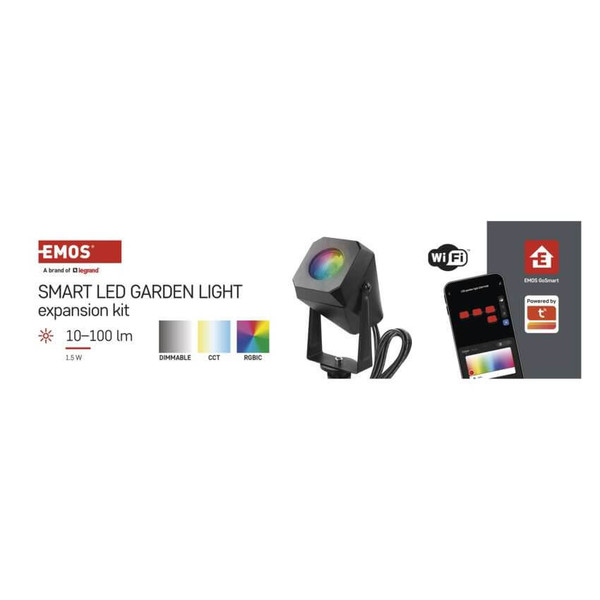Emos LED Außenstrahler Set GoSmart Erweiterungsset RGBIC 1,5W CCT warm-/tageslichtweiss 3000K/6500K dimmbar WiFi IP65 Schwarz ZIW191R