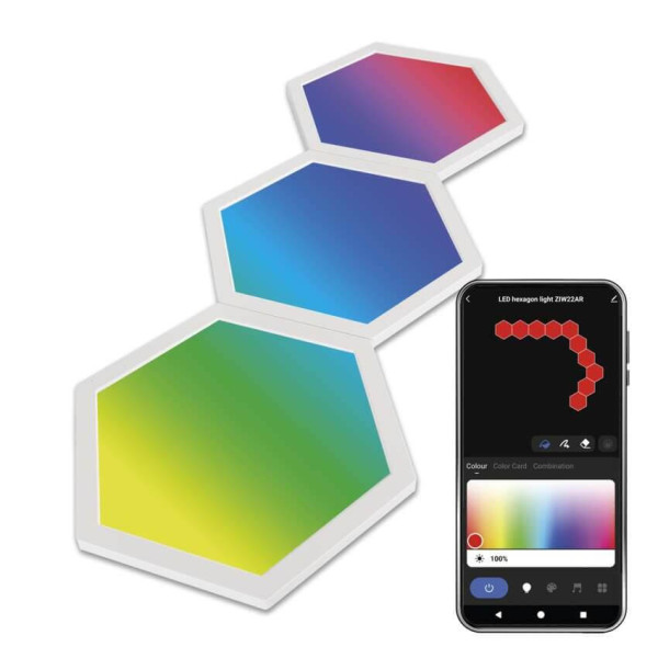 Emos LED Leuchtenset GoSmart Hexagon Erweiterungsset RGBIC 3-teilig 1,8W dimmbar WiFi Weiß ZIW223R