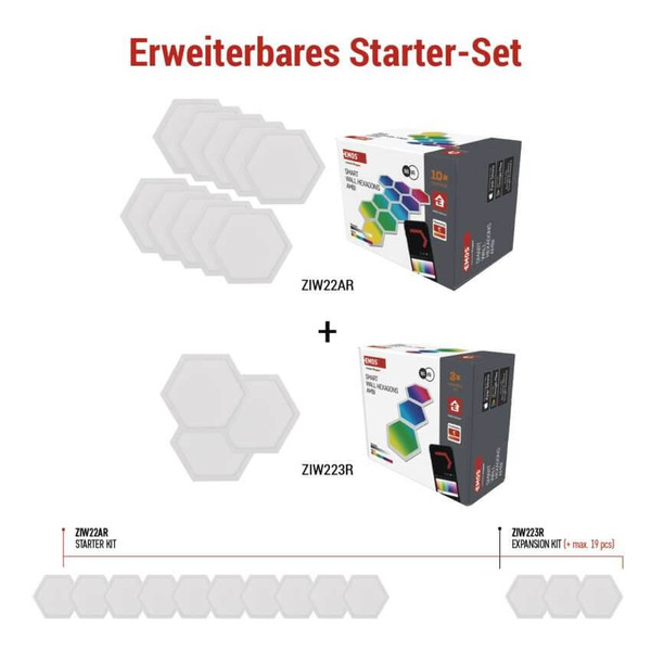 Emos LED Leuchtenset GoSmart Hexagon Erweiterungsset RGBIC 3-teilig 1,8W dimmbar WiFi Weiß ZIW223R