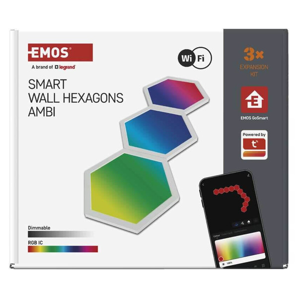 Emos LED Leuchtenset GoSmart Hexagon Erweiterungsset RGBIC 3-teilig 1,8W dimmbar WiFi Weiß ZIW223R