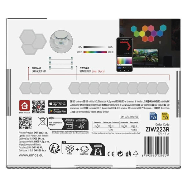 Emos LED Leuchtenset GoSmart Hexagon Erweiterungsset RGBIC 3-teilig 1,8W dimmbar WiFi Weiß ZIW223R