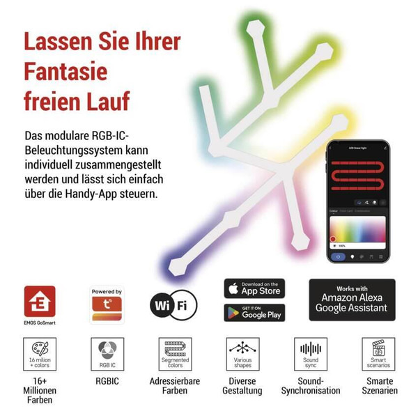 Emos LED Leuchtenset GoSmart Lines RGBIC 9-teilig 34W dimmbar WiFi Weiß ZIW249R