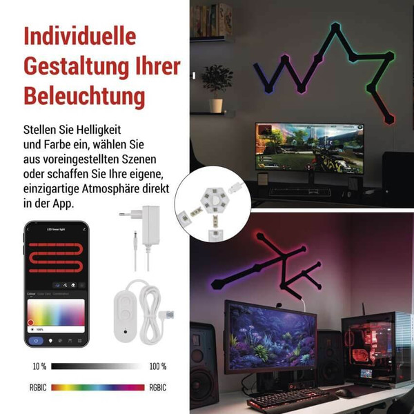 Emos LED Leuchtenset GoSmart Lines RGBIC 9-teilig 34W dimmbar WiFi Schwarz ZIW269R