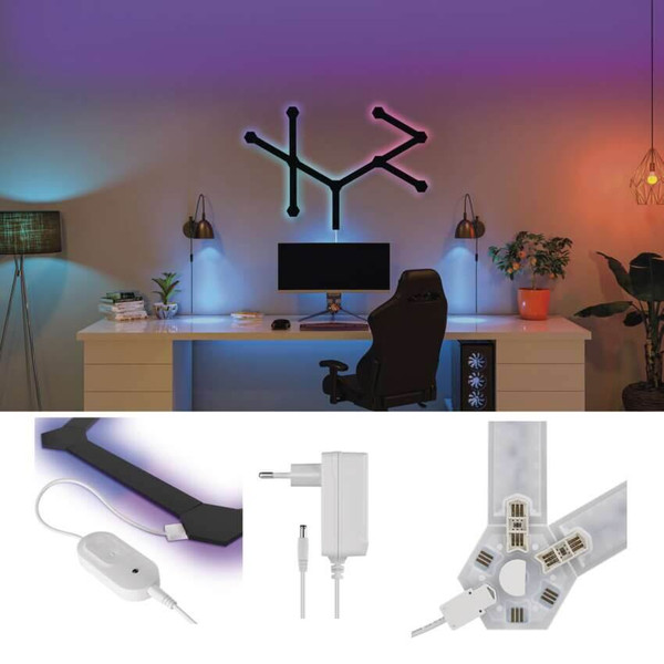 Emos LED Leuchtenset GoSmart Lines RGBIC 9-teilig 34W dimmbar WiFi Schwarz ZIW269R