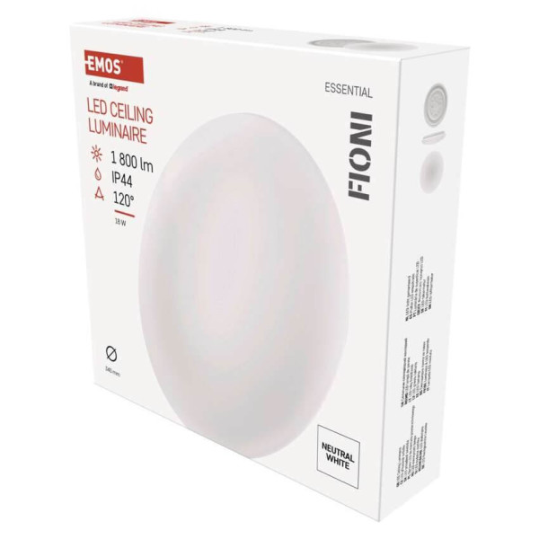 Emos LED Deckenleuchte Fioni 18W neutralweiss 4000K IP44 Weiß Stahl Ø33cm ZM1121