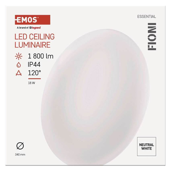 Emos LED Deckenleuchte Fioni 18W neutralweiss 4000K IP44 Weiß Stahl Ø33cm ZM1121