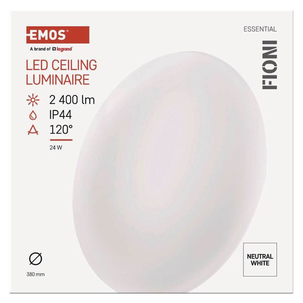 Emos LED Deckenleuchte Fioni 24W neutralweiss 4000K IP44 Weiß Stahl Ø39cm ZM1122