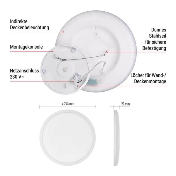 Emos LED Anbauleuchte, Deckenleuchte Flori 18W neutralweiss 4000K Weiß Ø29cm ZM1400