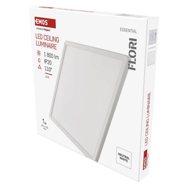 Emos LED Anbauleuchte, Deckenleuchte Flori 18W neutralweiss 4000K Weiß 29x29cm ZM1402