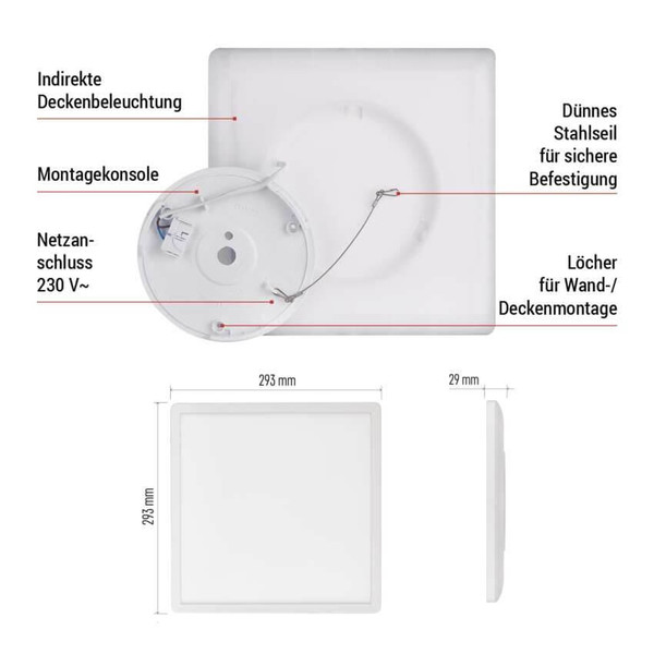 Emos LED Anbauleuchte, Deckenleuchte Flori 18W neutralweiss 4000K Weiß 29x29cm ZM1402