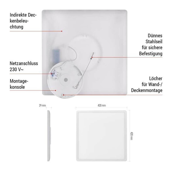 Emos LED Anbauleuchte, Deckenleuchte Flori 22W neutralweiss 4000K Weiß 42x42cm ZM1403