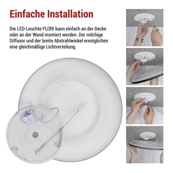 Emos LED Anbauleuchte, Deckenleuchte Flori 18W neutralweiss 4000K Schwarz Ø29cm ZM1404