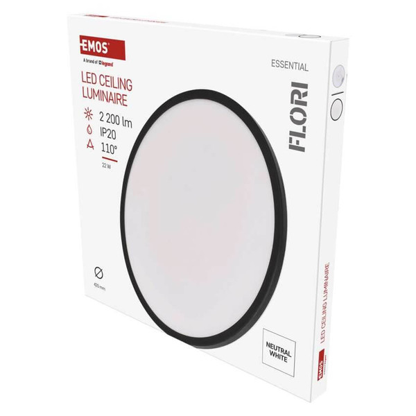 Emos LED Anbauleuchte, Deckenleuchte Flori 22W neutralweiss 4000K Schwarz Ø42cm ZM1405