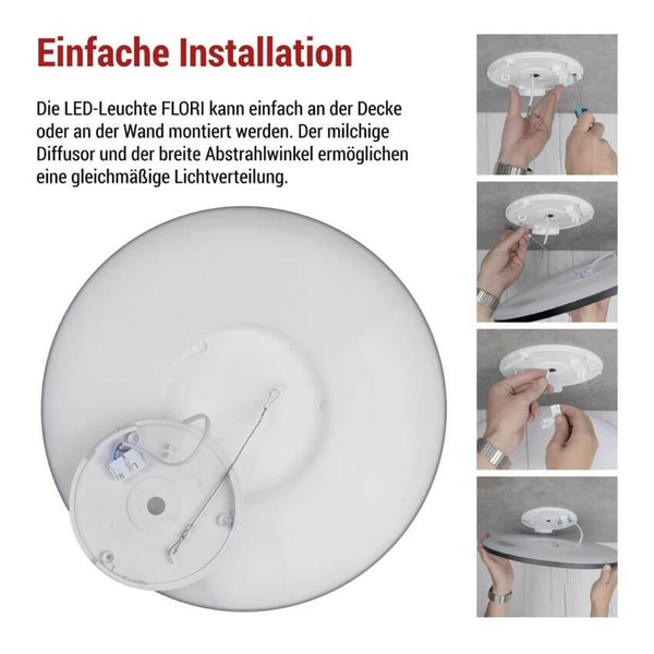 Emos LED Anbauleuchte, Deckenleuchte Flori 22W neutralweiss 4000K Schwarz Ø42cm ZM1405