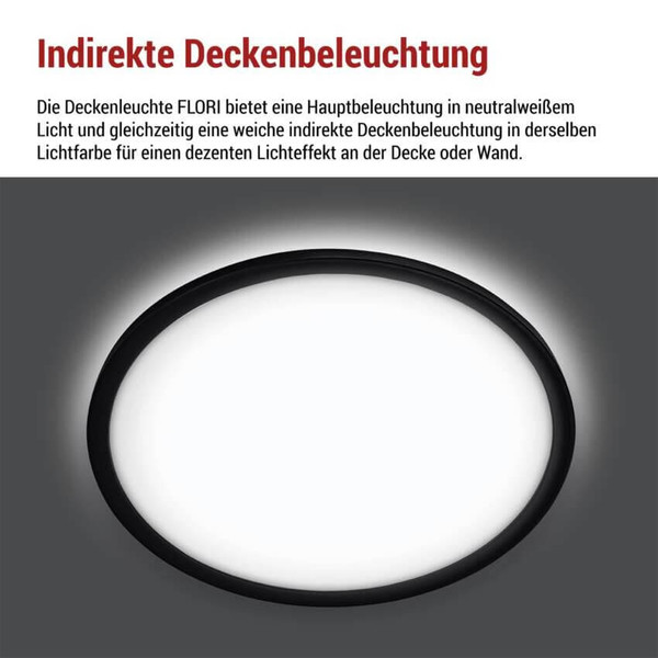 Emos LED Anbauleuchte, Deckenleuchte Flori 22W neutralweiss 4000K Schwarz Ø42cm ZM1405