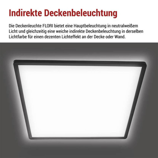 Emos LED Anbauleuchte, Deckenleuchte Flori 22W neutralweiss 4000K Schwarz 42x42cm ZM1407