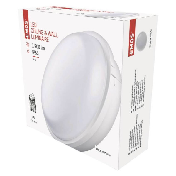 Emos LED Wandleuchte Qari 20W neutralweiss 4000K IP65 Weiß Ø22cm ZM3010