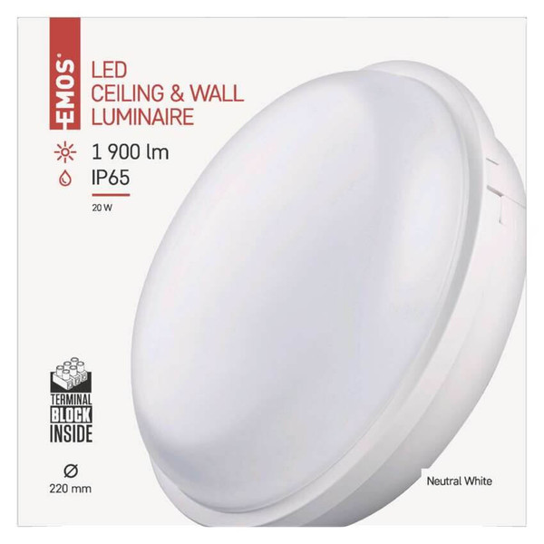 Emos LED Wandleuchte Qari 20W neutralweiss 4000K IP65 Weiß Ø22cm ZM3010