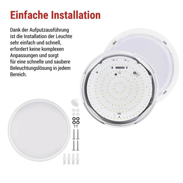 Emos LED Deckenleuchte Fleri 20W einstellbar CCT warm-/neutral-/tageslichtweiss 3000K/4000K/6500K Bewegungsmelder IP65 Weiß Ø30cm ZM3012
