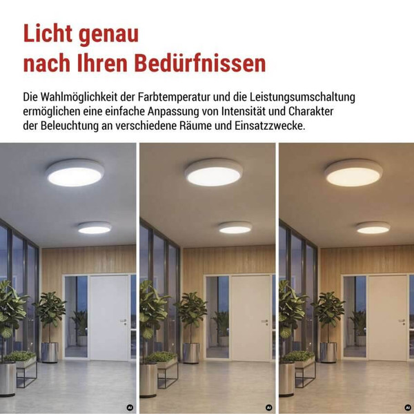 Emos LED Deckenleuchte Fleri 20W einstellbar CCT warm-/neutral-/tageslichtweiss 3000K/4000K/6500K Bewegungsmelder IP65 Weiß Ø30cm ZM3012