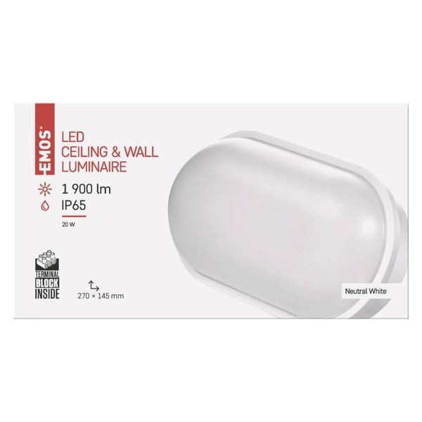 Emos LED Wandleuchte Qari 20W neutralweiss 4000K IP65 Weiß 27x14,5cm ZM3020